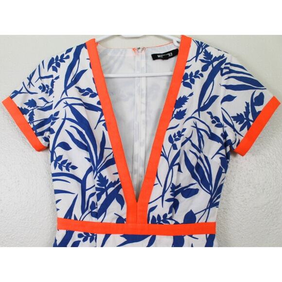 Missguided Dress Mini US Size 2 Deep V Lined Resort Summer Body Con White Blue - Picture 3 of 10